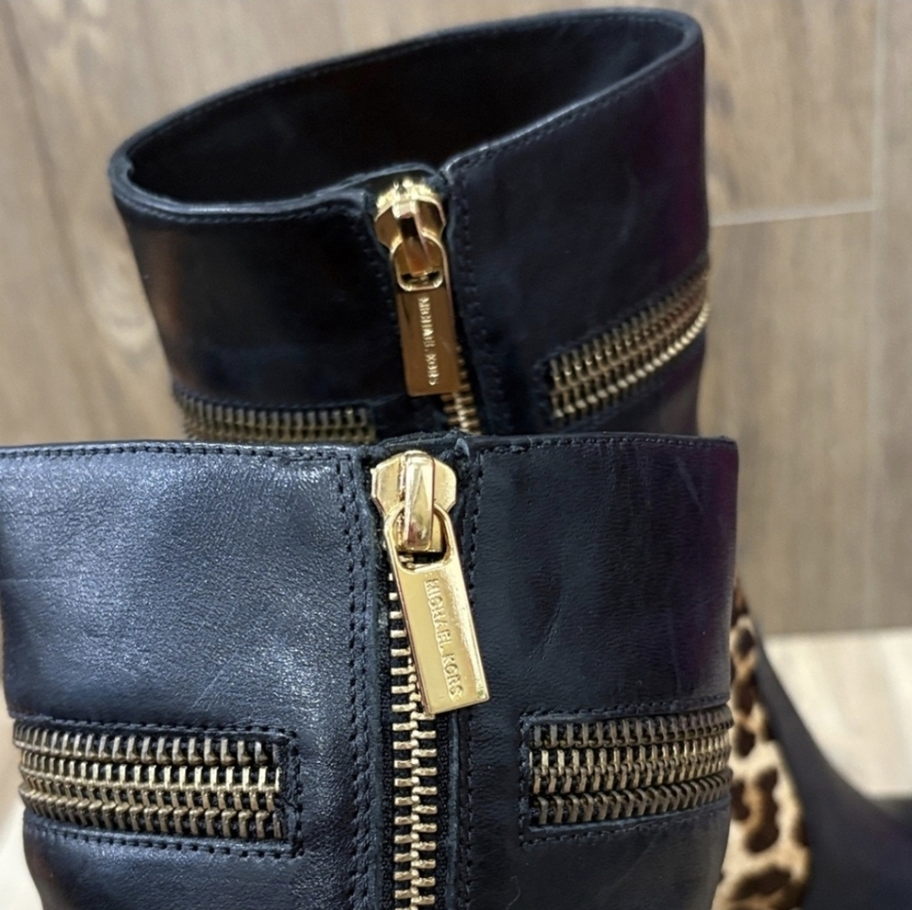 Michael Kors Haya Platform Stilleto Zipper Leopard Printed Hair-Calf Bootie 9.5 - Picture 8 of 11